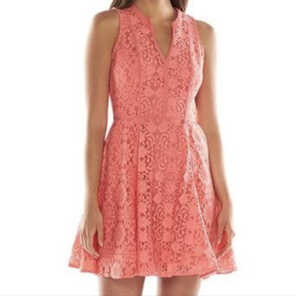 Lauren Conrad Sleeveless Coral Lace Mini Dress NWT Sz 4